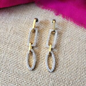 Vintage 1990s Swarovski pierced earrings geometric crystal dangles‎ Glam